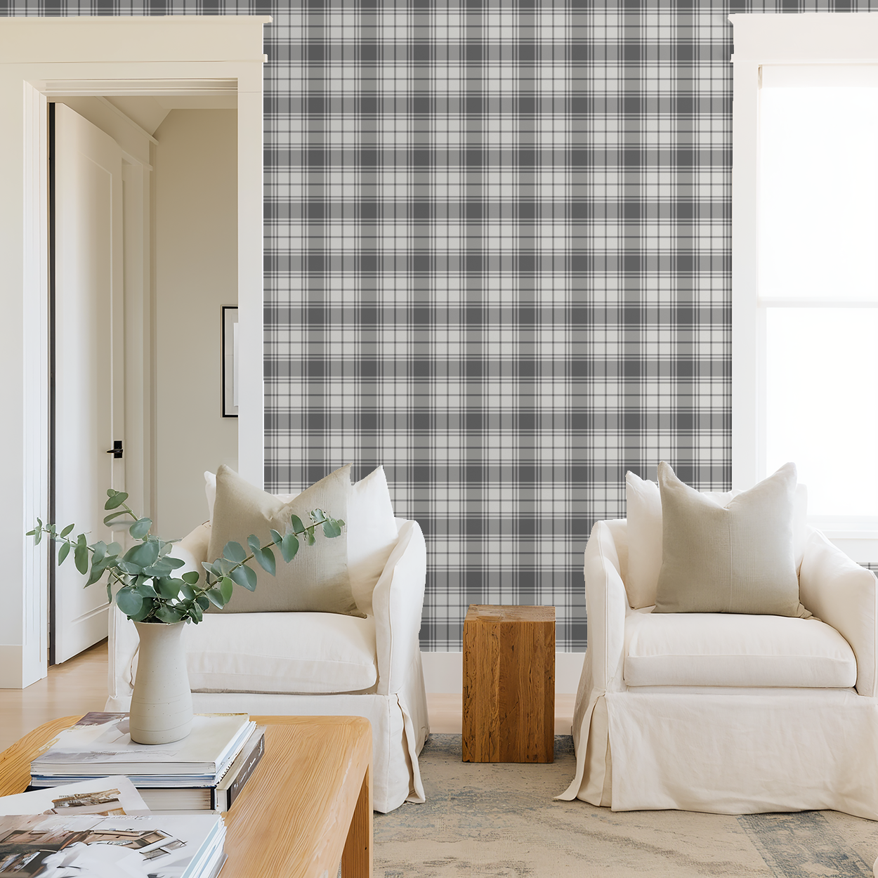 Grey & White Plaid Wallpaper