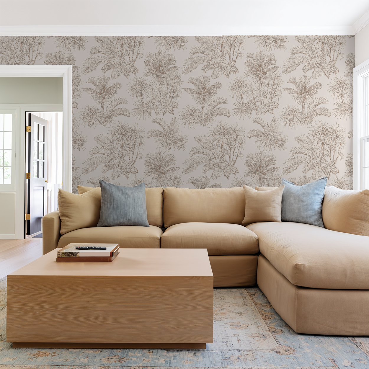 Beige Tropical Palm Wallpaper