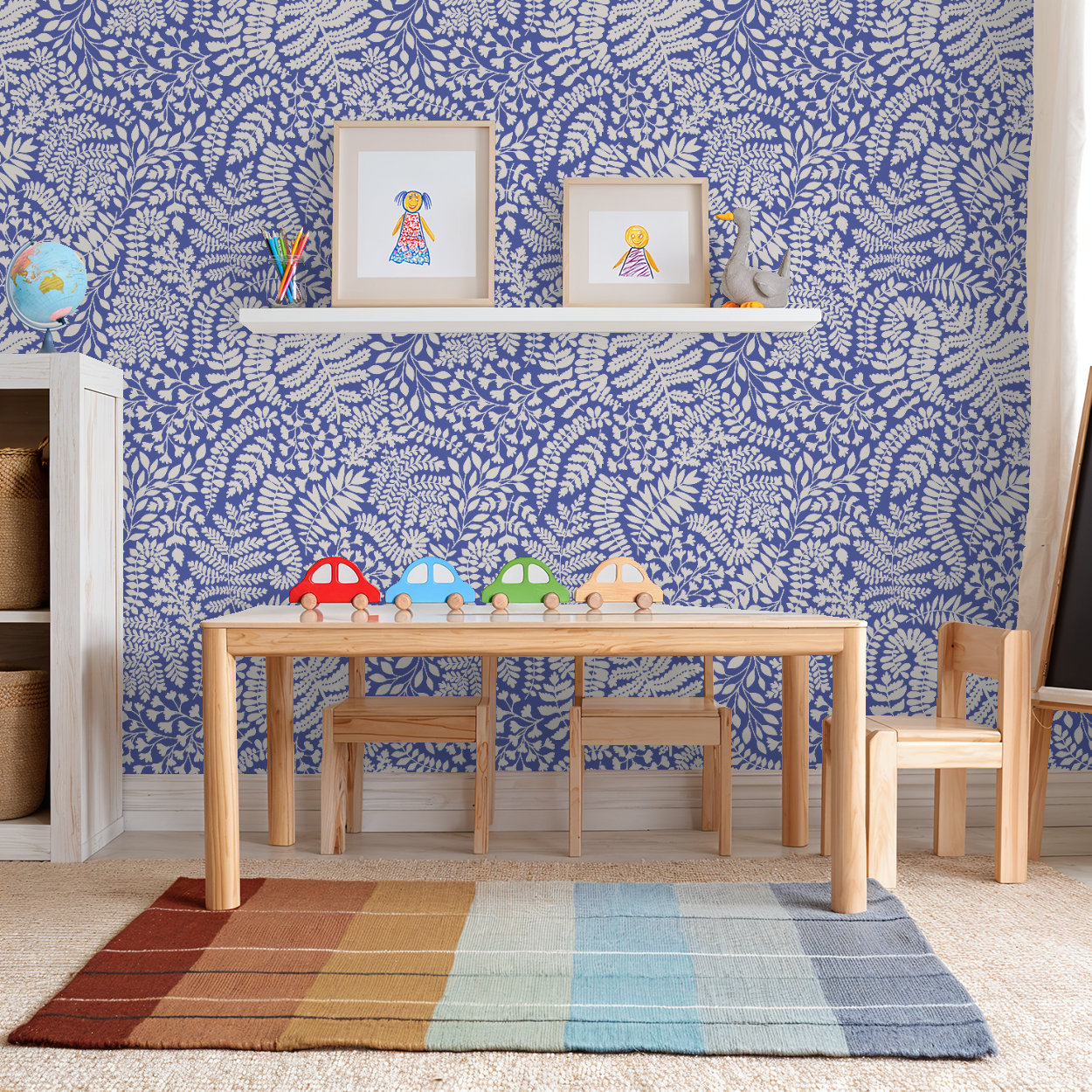 Blue and White Fern Wallpaper