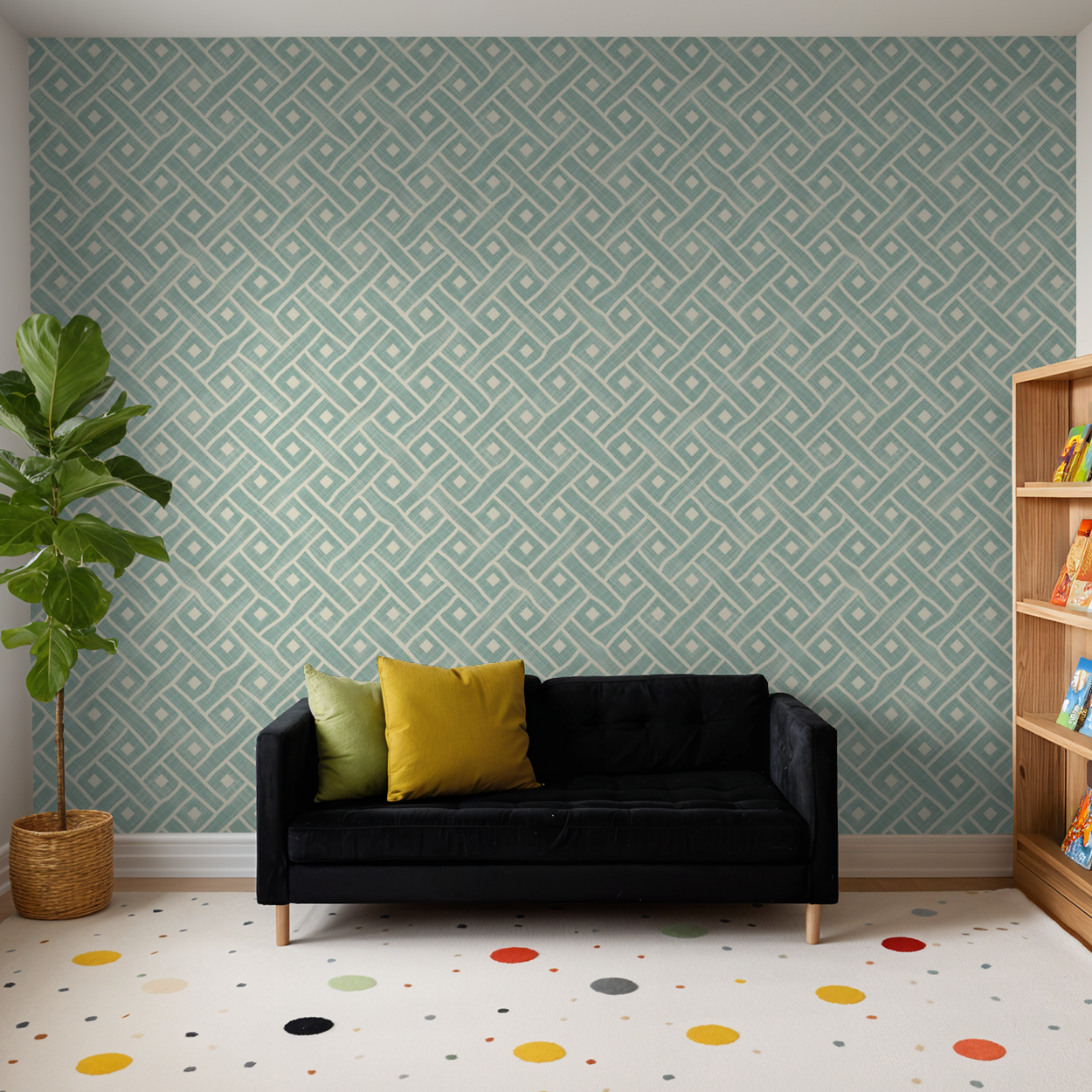 Teal Geometric Lattice Wallpaper