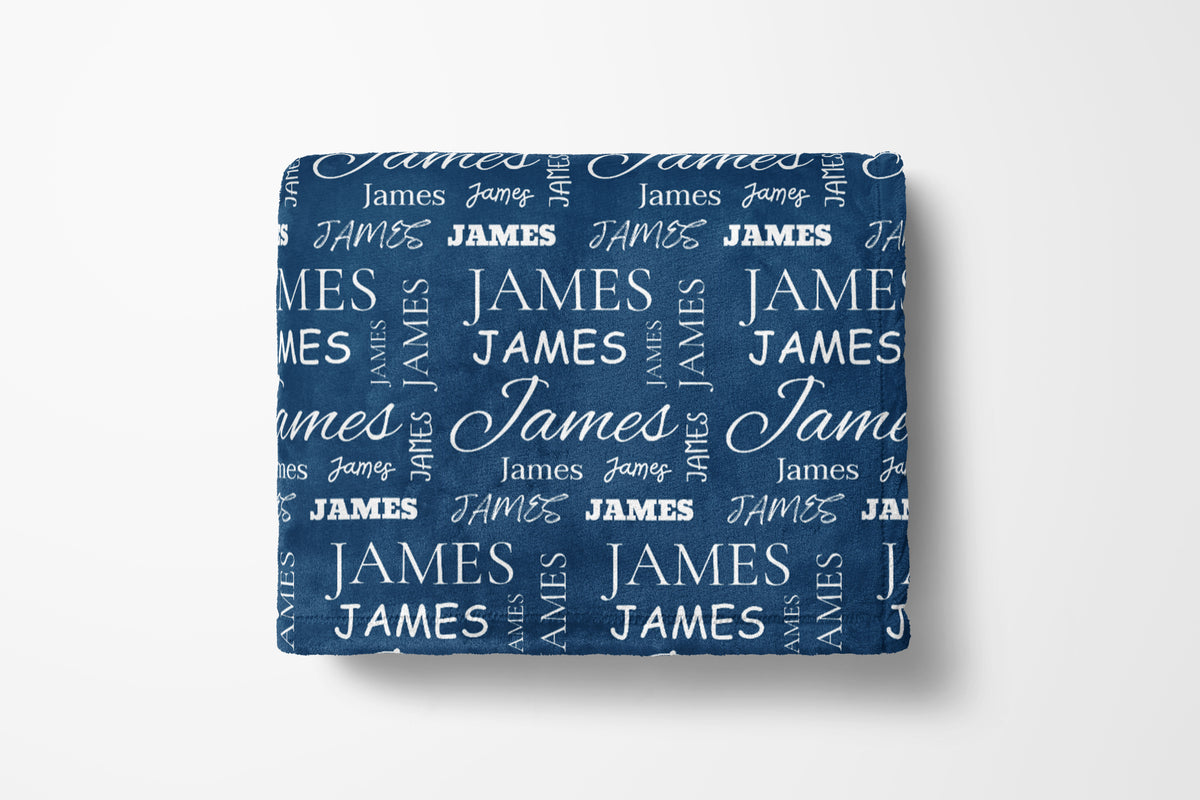 personalized multi-name blue blanket, light weight plush, baby blanket 30 inches x 40 inches, pastel-blue; gray-blue; denim, home decor