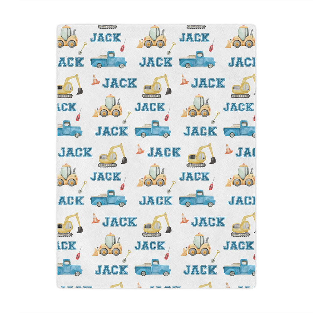 Personalized Construction Trucks Kids Blanket