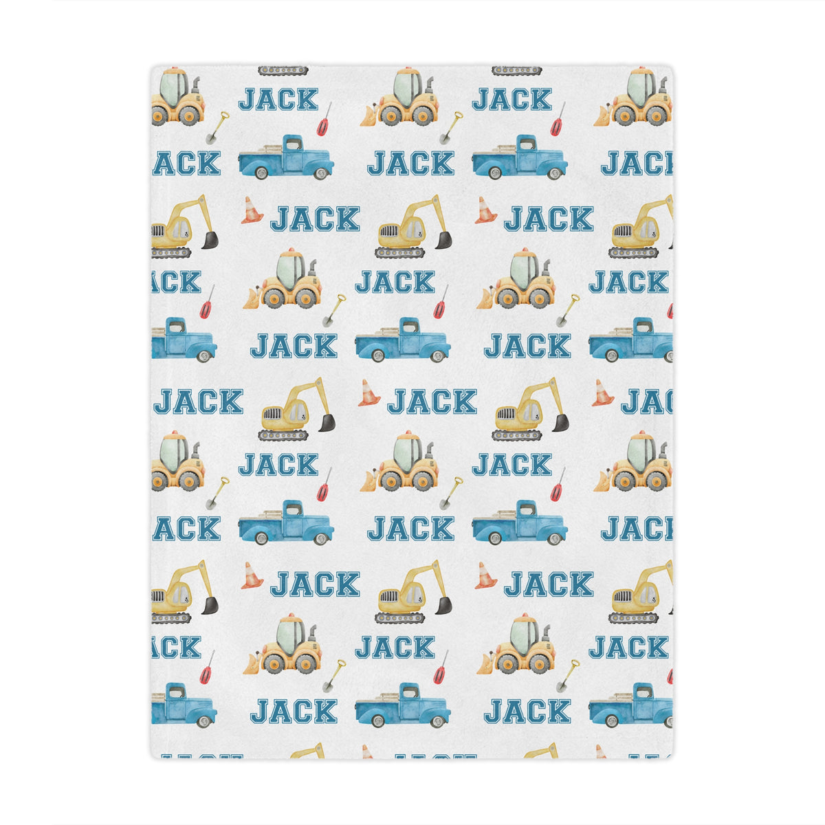 personalized construction trucks kids blanket, light weight plush, kids 50 inches x 60 inches, home decor