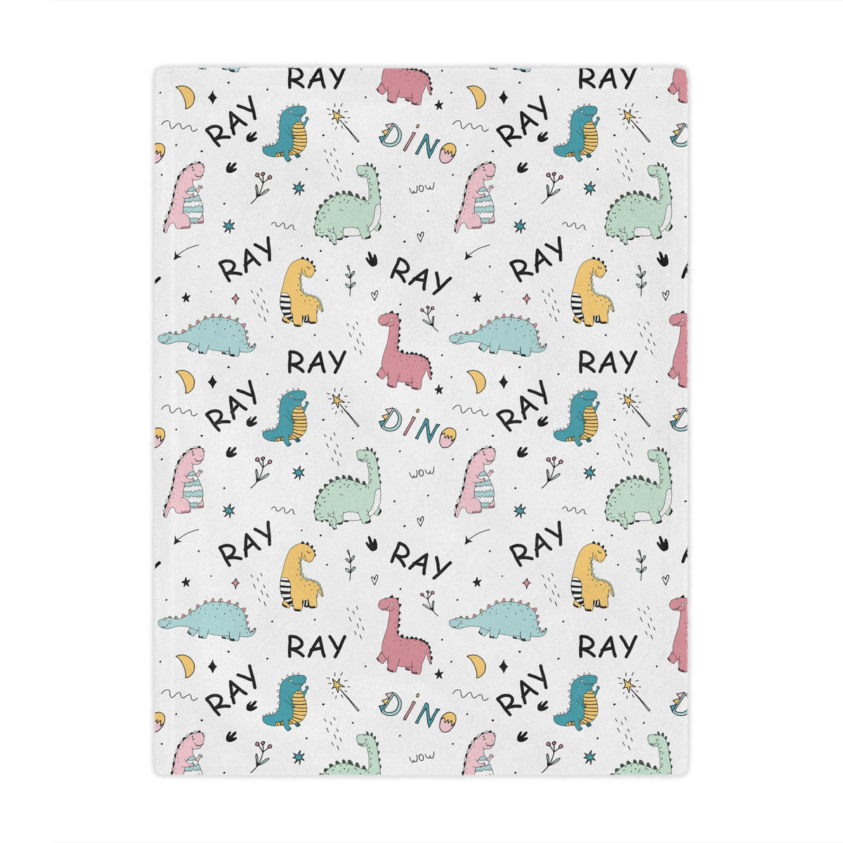 personalized colorful dinosaur kids blanket, light weight plush, kids 50 inches x 60 inches, home decor