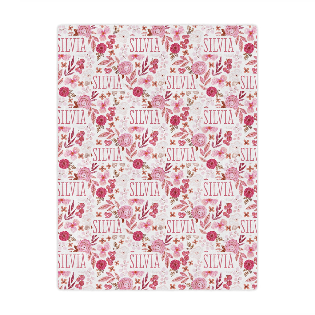 Personalized Pink Botanical Kids Blanket