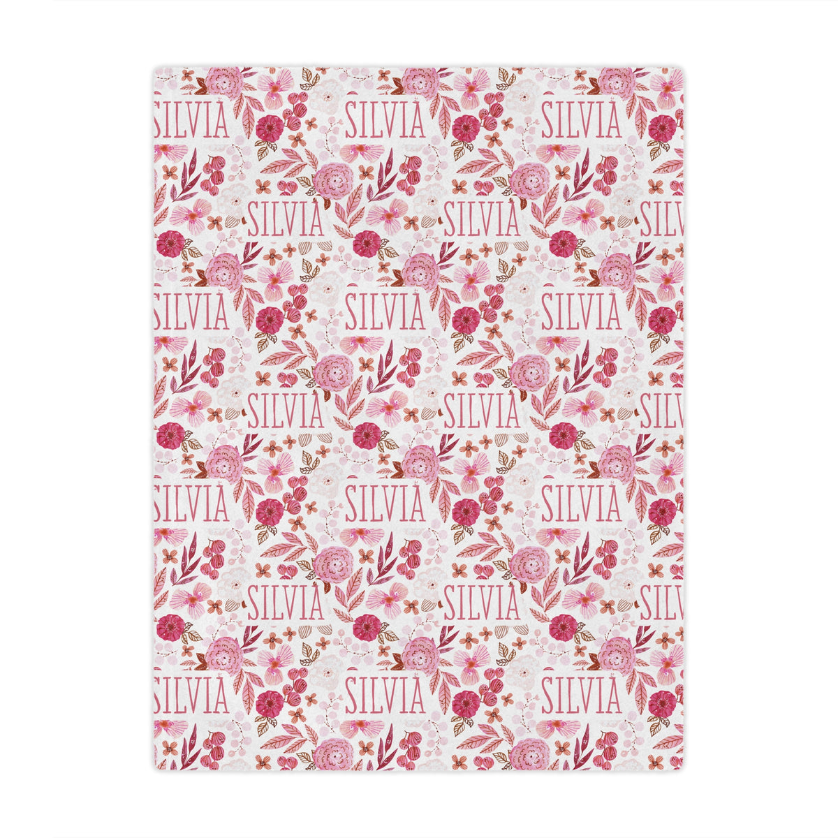 personalized pink botanical kids blanket, light weight plush, kids 50 inches x 60 inches, home decor