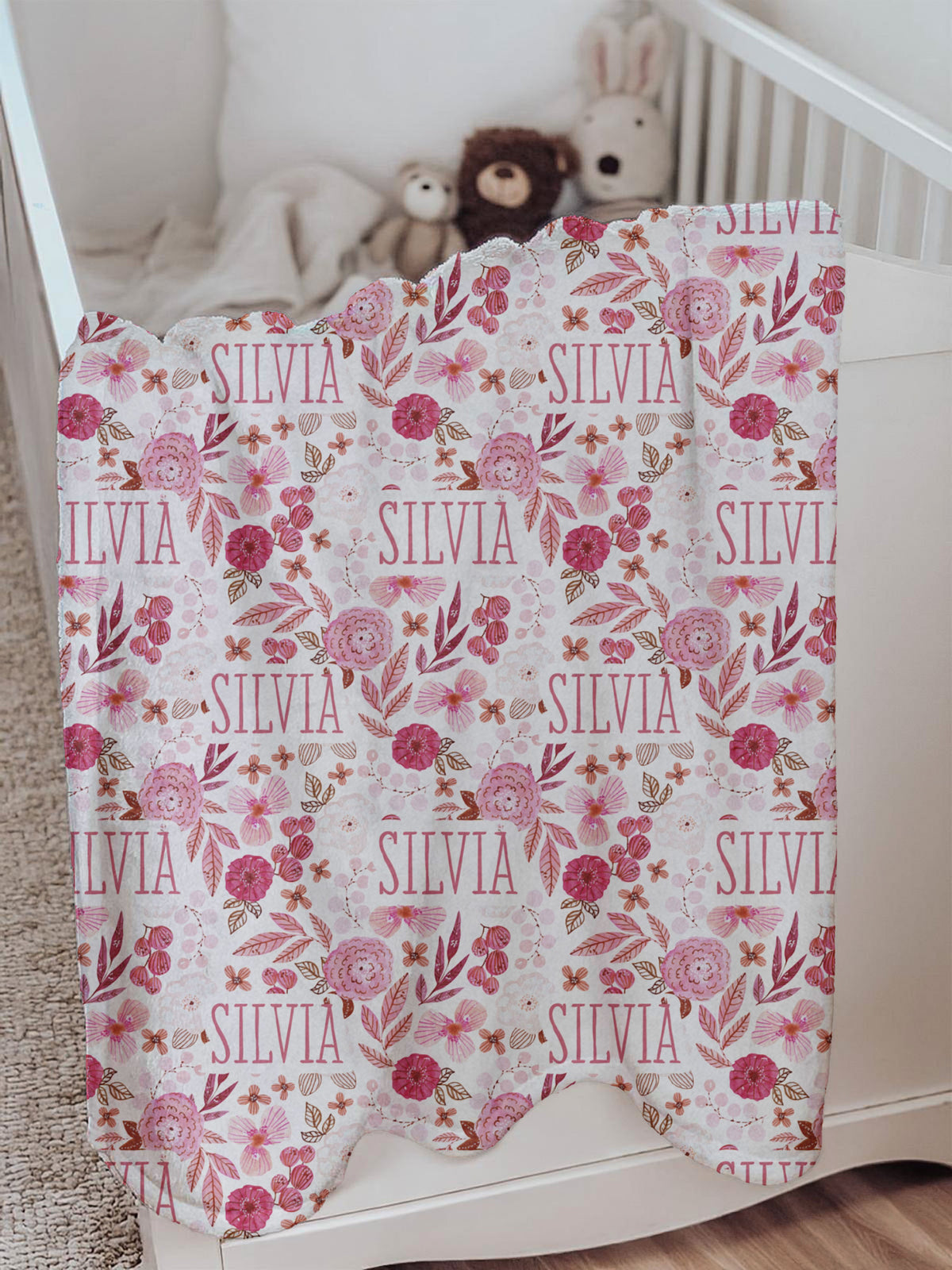 Personalized Pink Botanical Kids Blanket