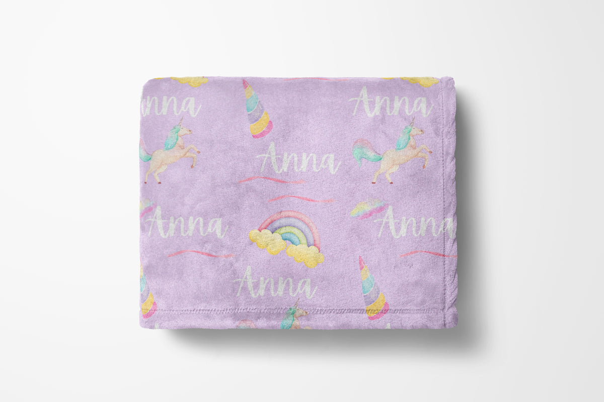 personalized unicorn kids blanket, light weight plush, baby 30 inches x 40 inches, light-purple; lavender, home decor