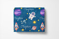 personalized astronaut kids blanket, light weight plush, baby 30 inches x 40 inches, blue, home decor