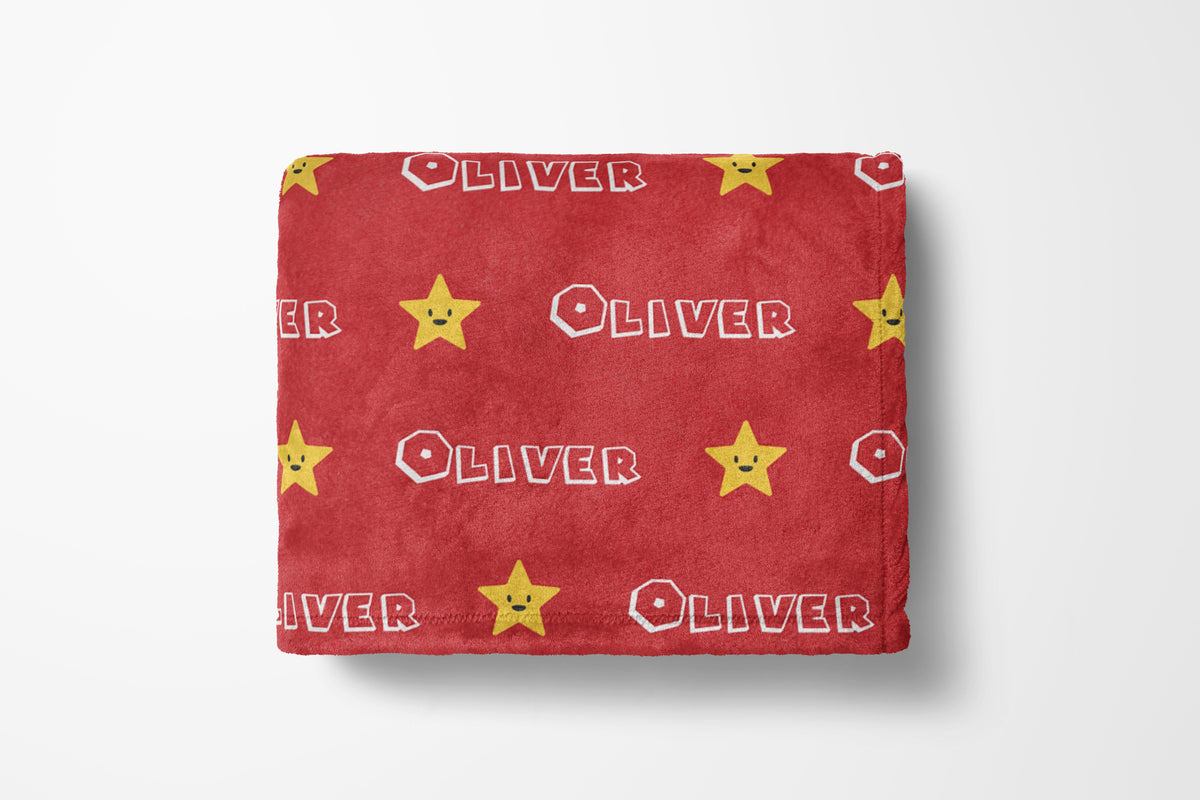 personalized bright stars kids blanket, light weight plush, baby 30 inches x 40 inches, blue; red; green, home decor