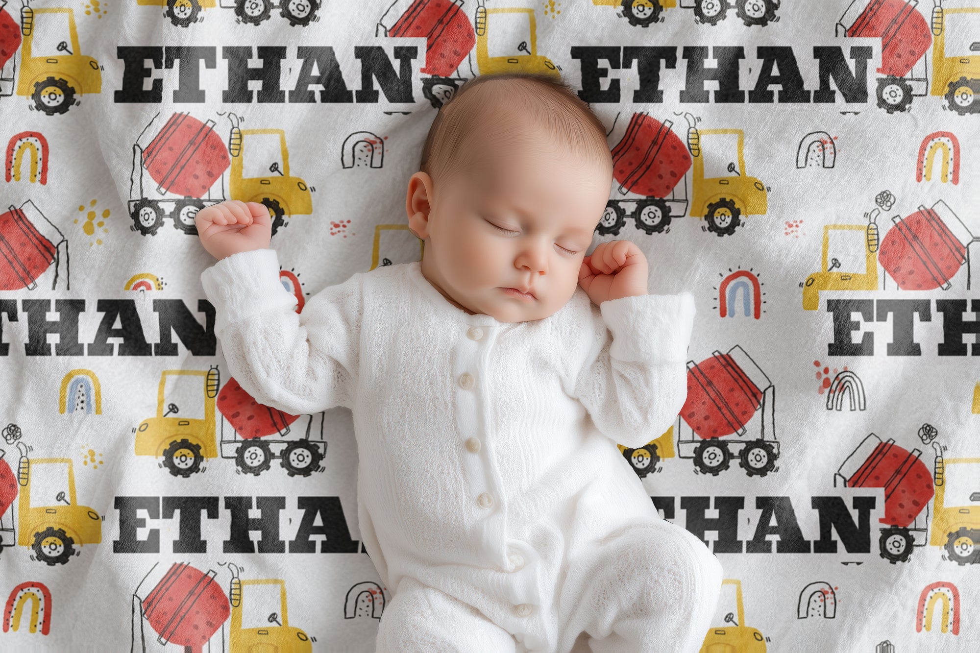 Personalized Construction Rainbow Baby and Kids Blanket