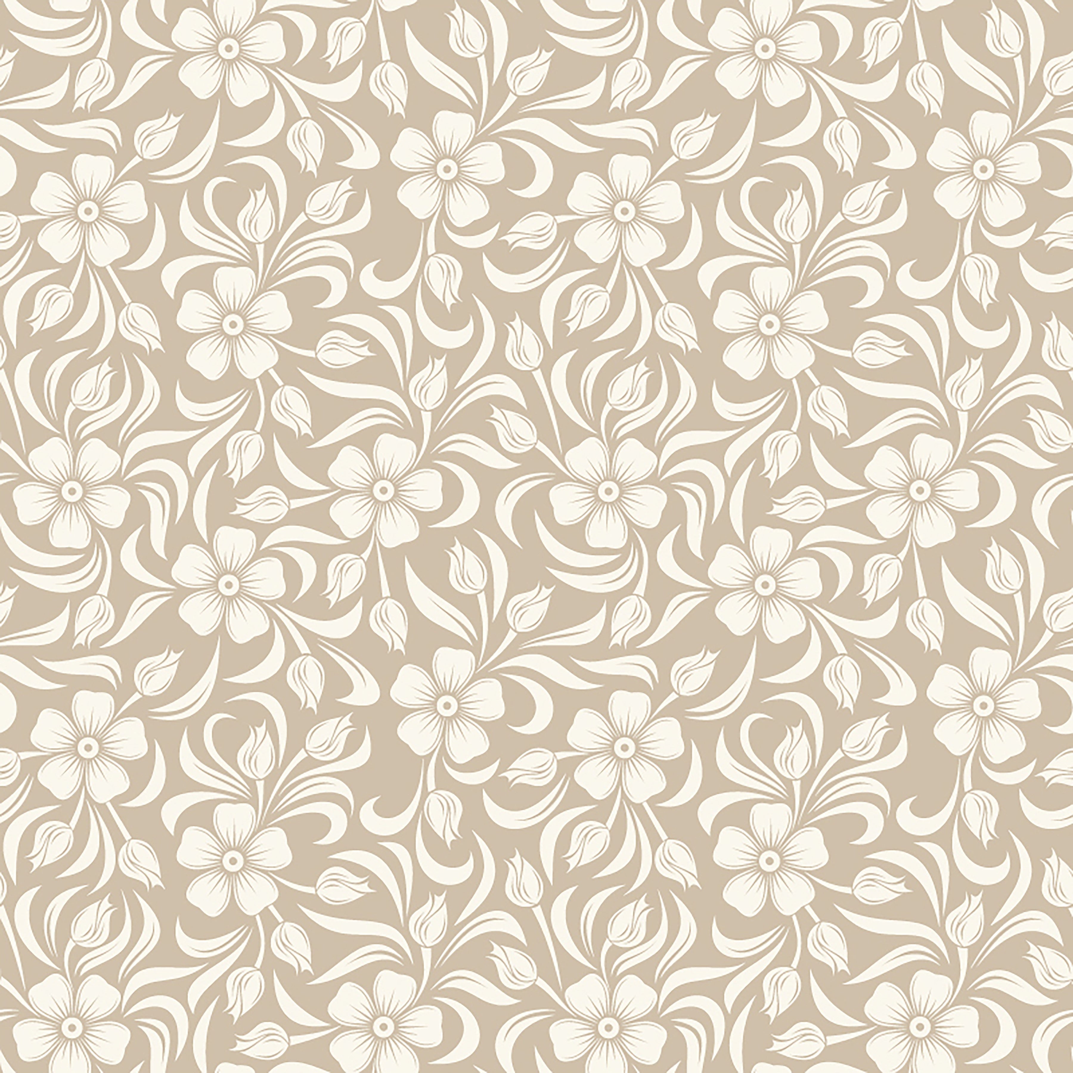 Beige Floral Damask Wallpaper