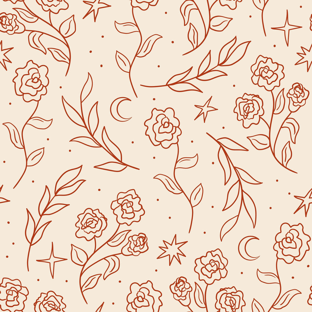 Beige with Rust Red Floral Wallpaper