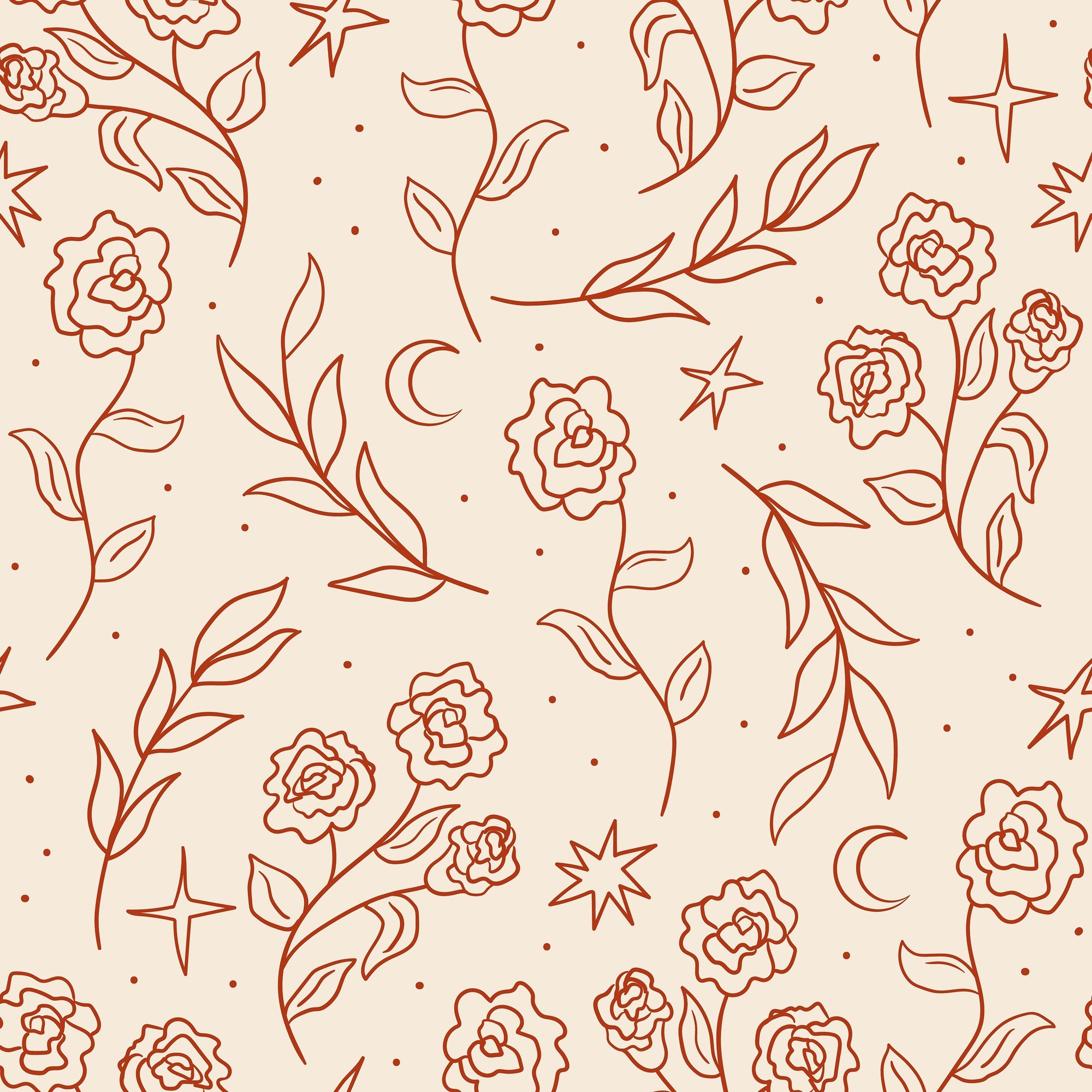 Beige with Rust Red Floral Wallpaper
