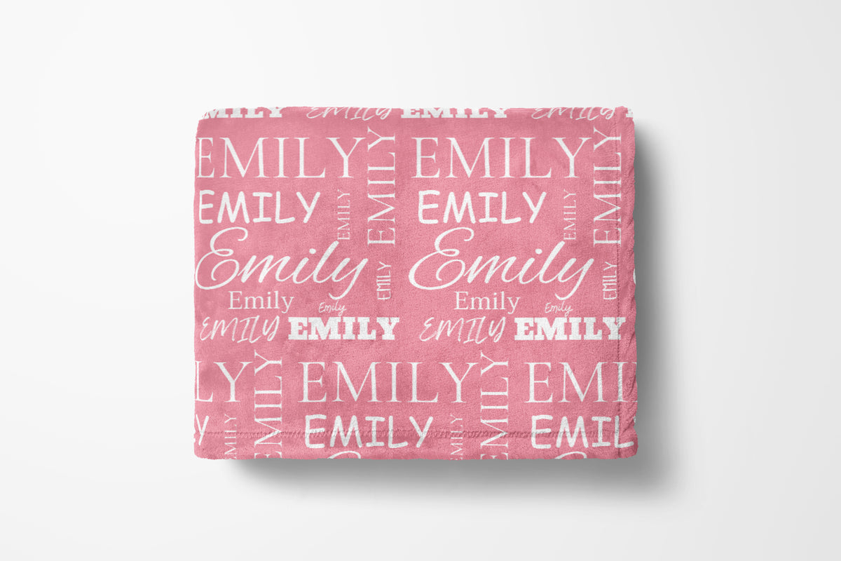 personalized multi-name pink blanket, light weight plush, baby blanket 30 inches x 40 inches, crimson; rose; light-pink, home decor