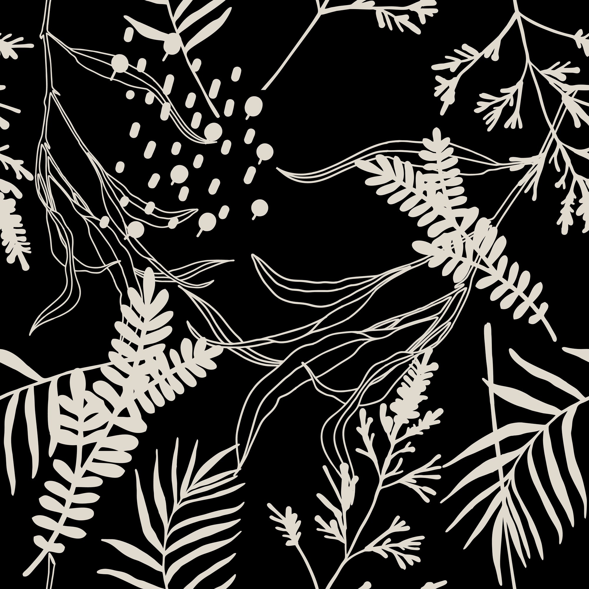 Black Botanical Wallpaper