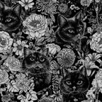Black & White Floral Cat Wallpaper