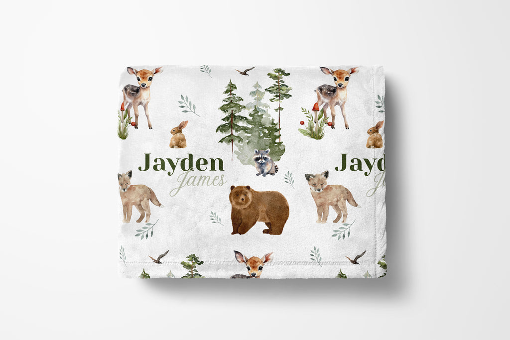 Personalized Woodland Animal Baby Name Custom Blanket Gift Idea For Baby Newborn & Kids