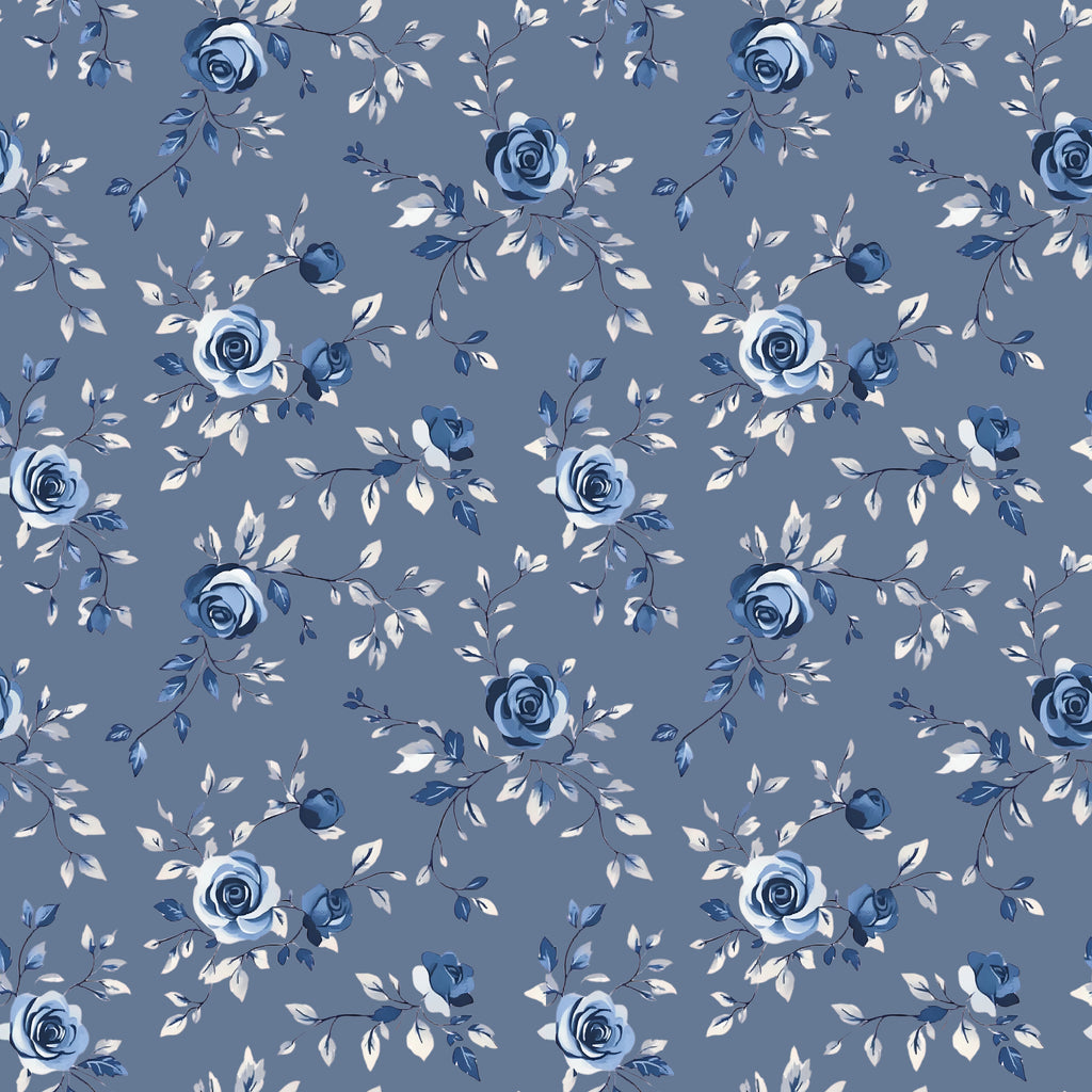 Blue Floral Damask Toile Wallpaper