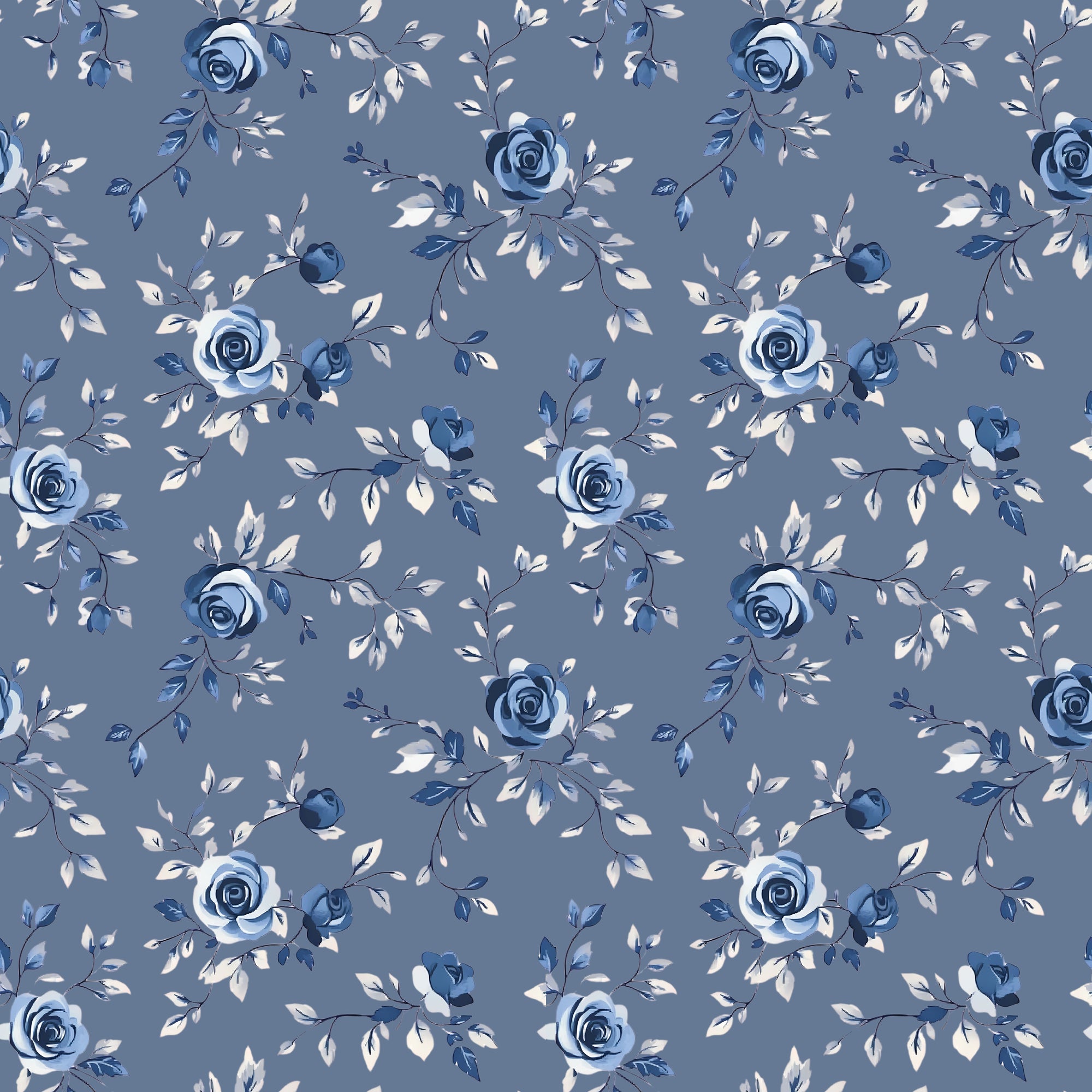 Blue Floral Damask Toile Wallpaper