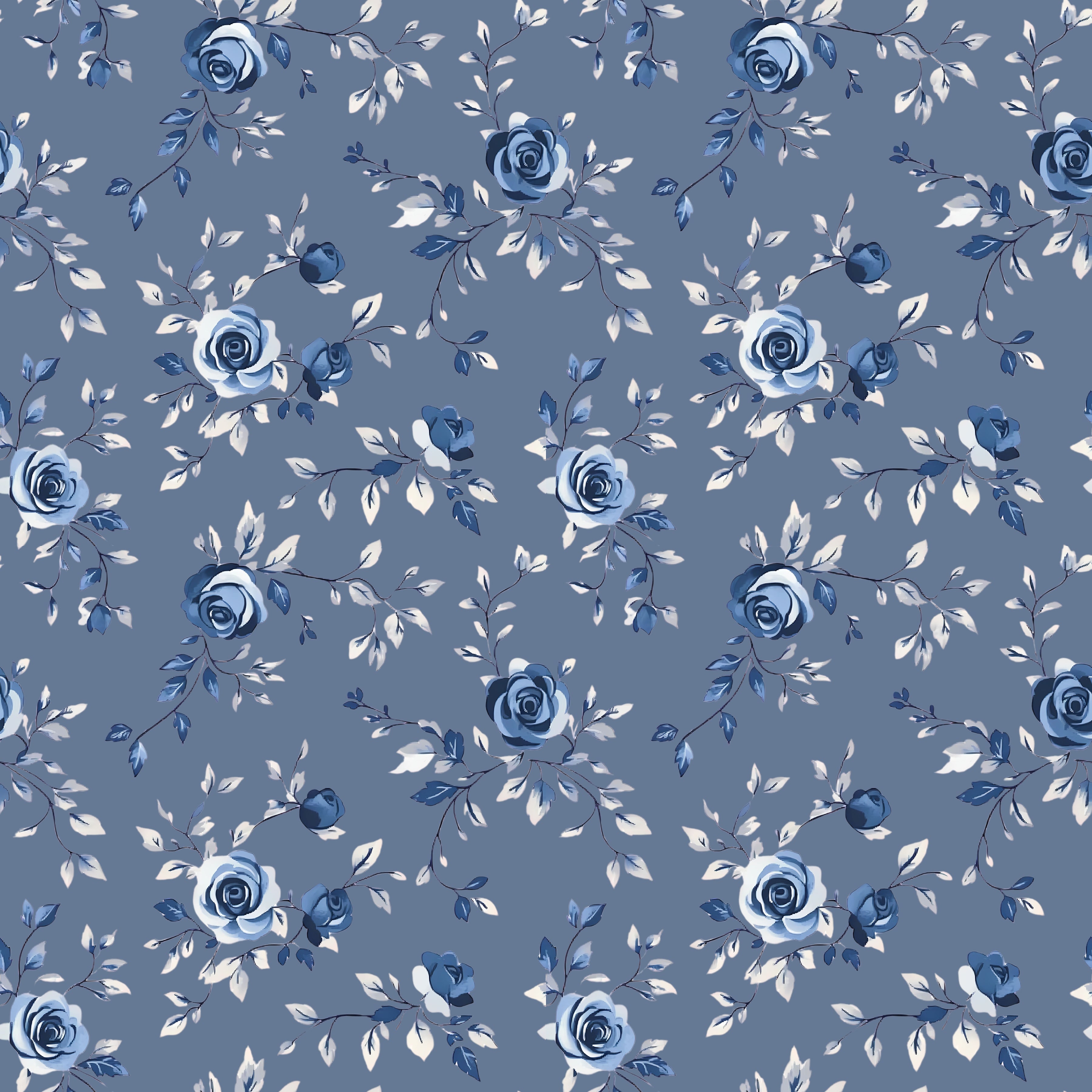 Blue Floral Toile Wallpaper