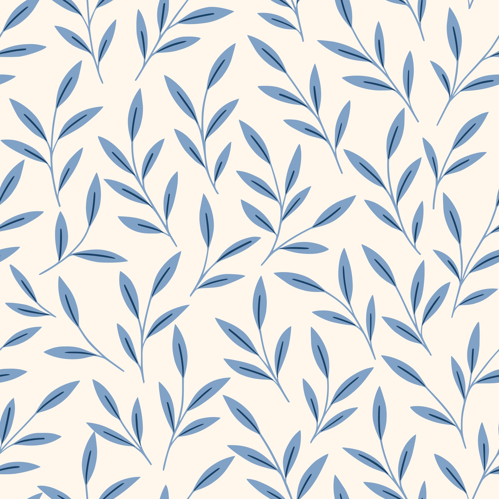 Blue Floral Leaf Wallpaper