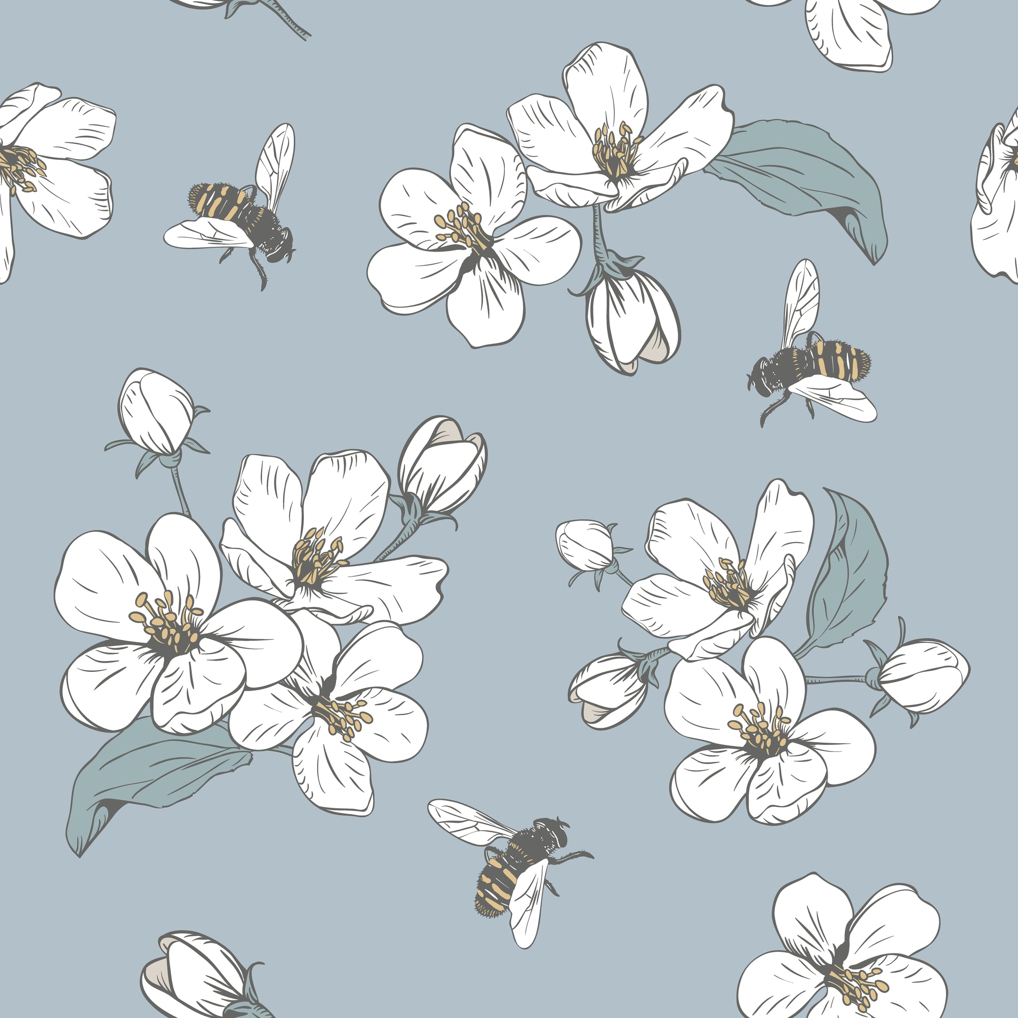 Floral with Bees Wallpaper