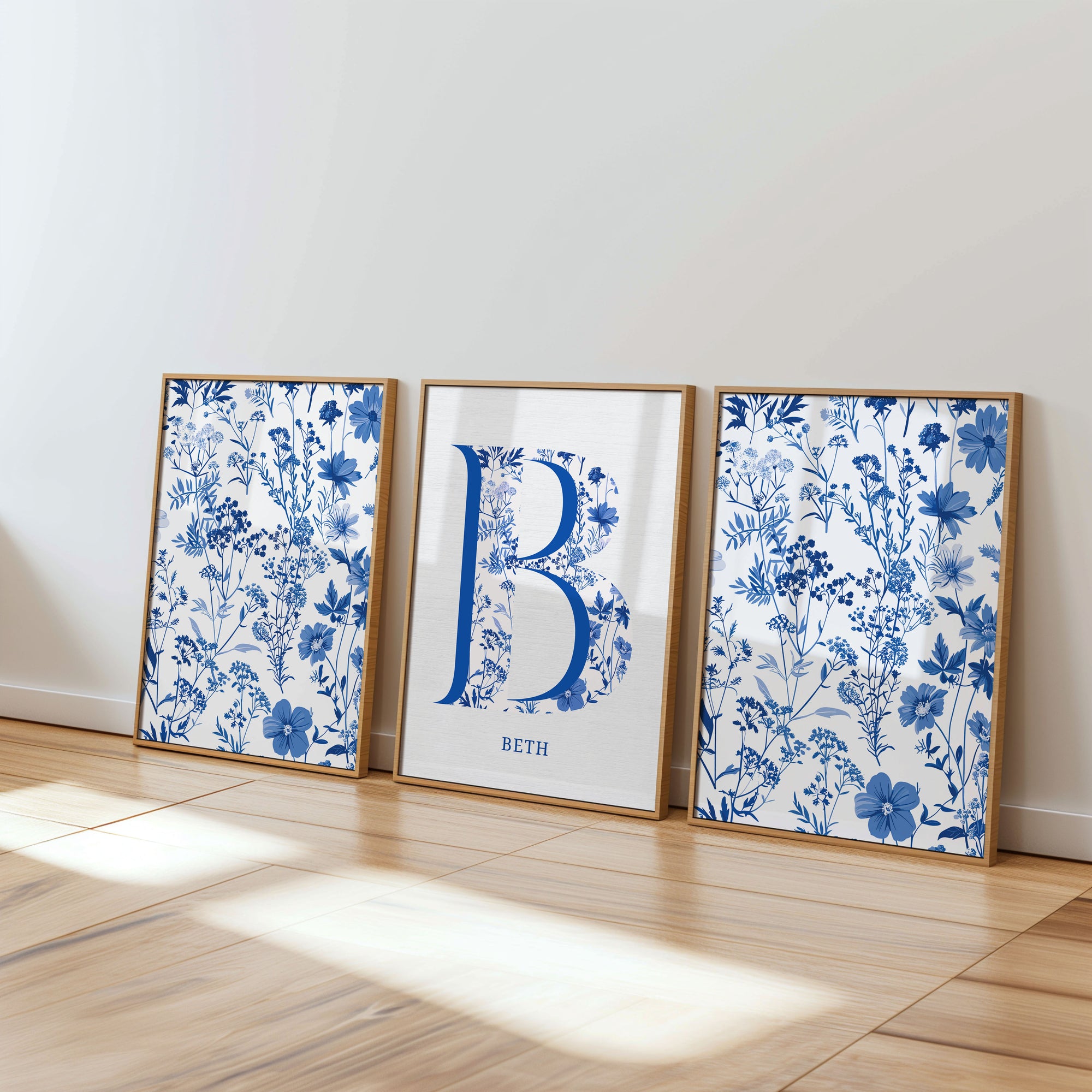 Custom Name Floral Art Print - Set of 3