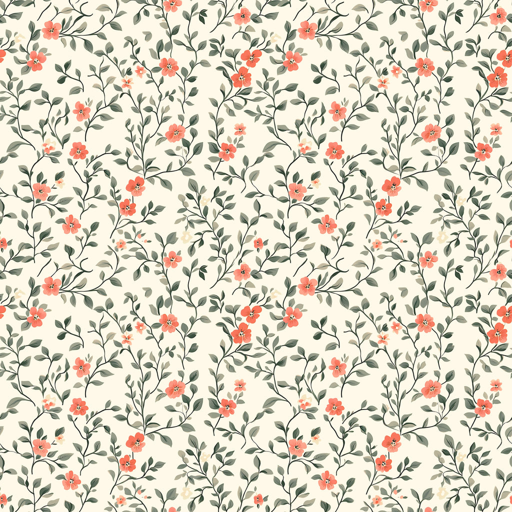 Coral Blossom Floral Wallpaper