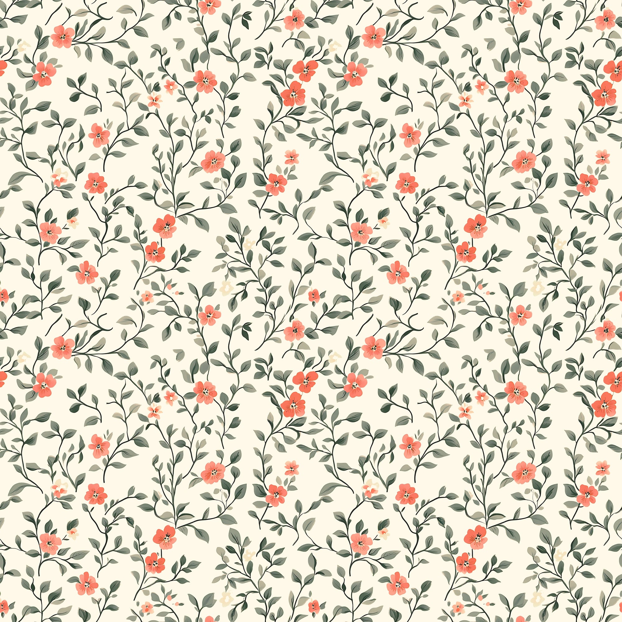 Coral Blossom Floral Wallpaper