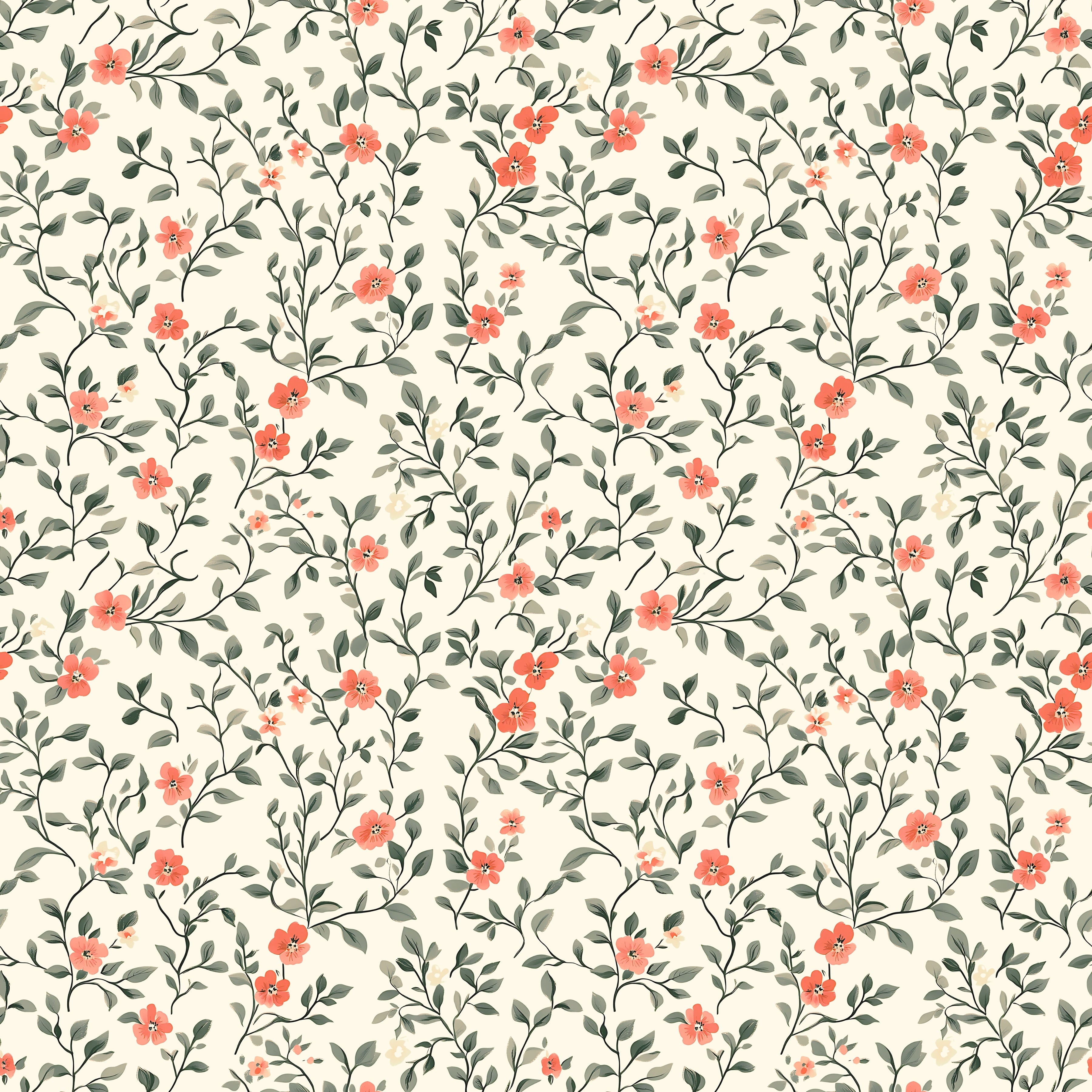 Coral Blossom Floral Wallpaper
