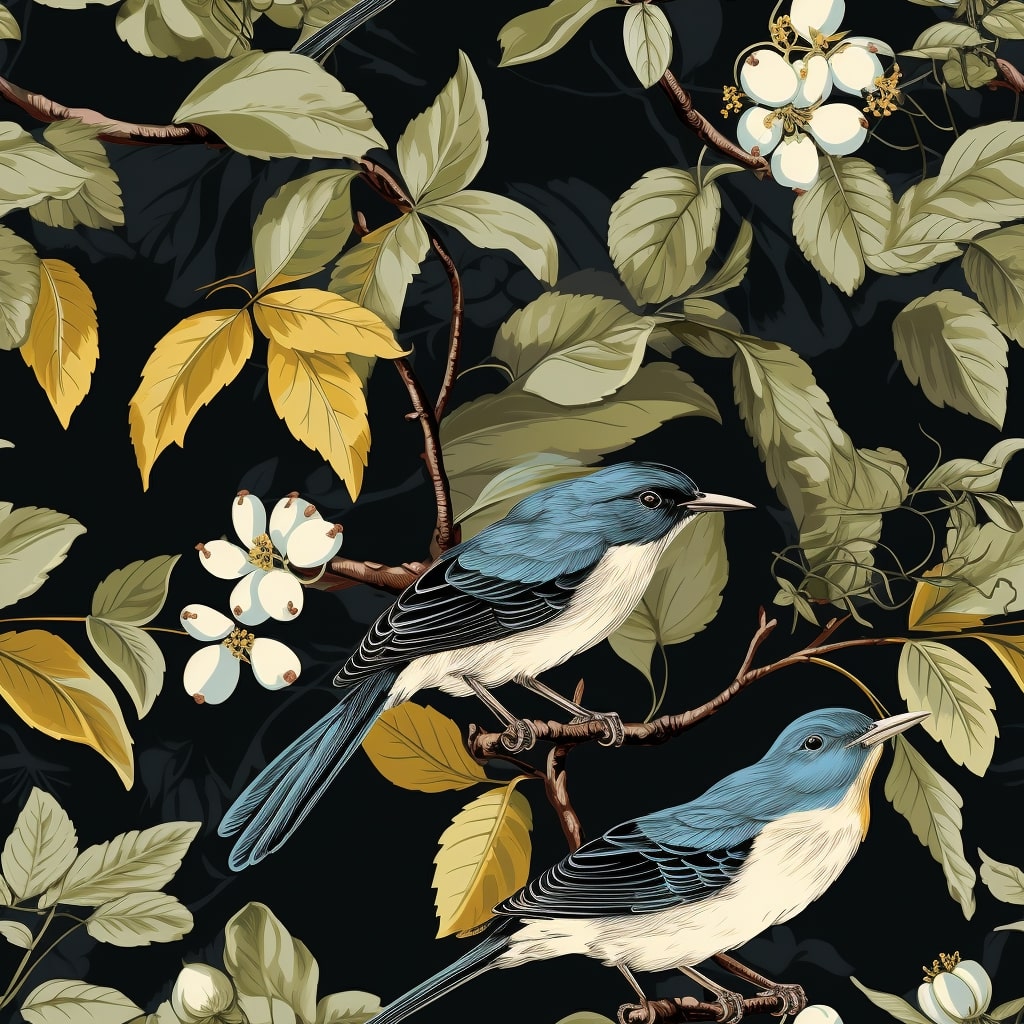 Dark Birds & Leaf Wallpaper
