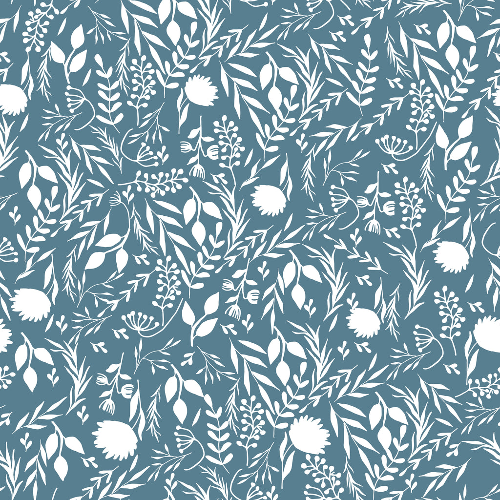 Blue Floral Silhouette Wallpaper