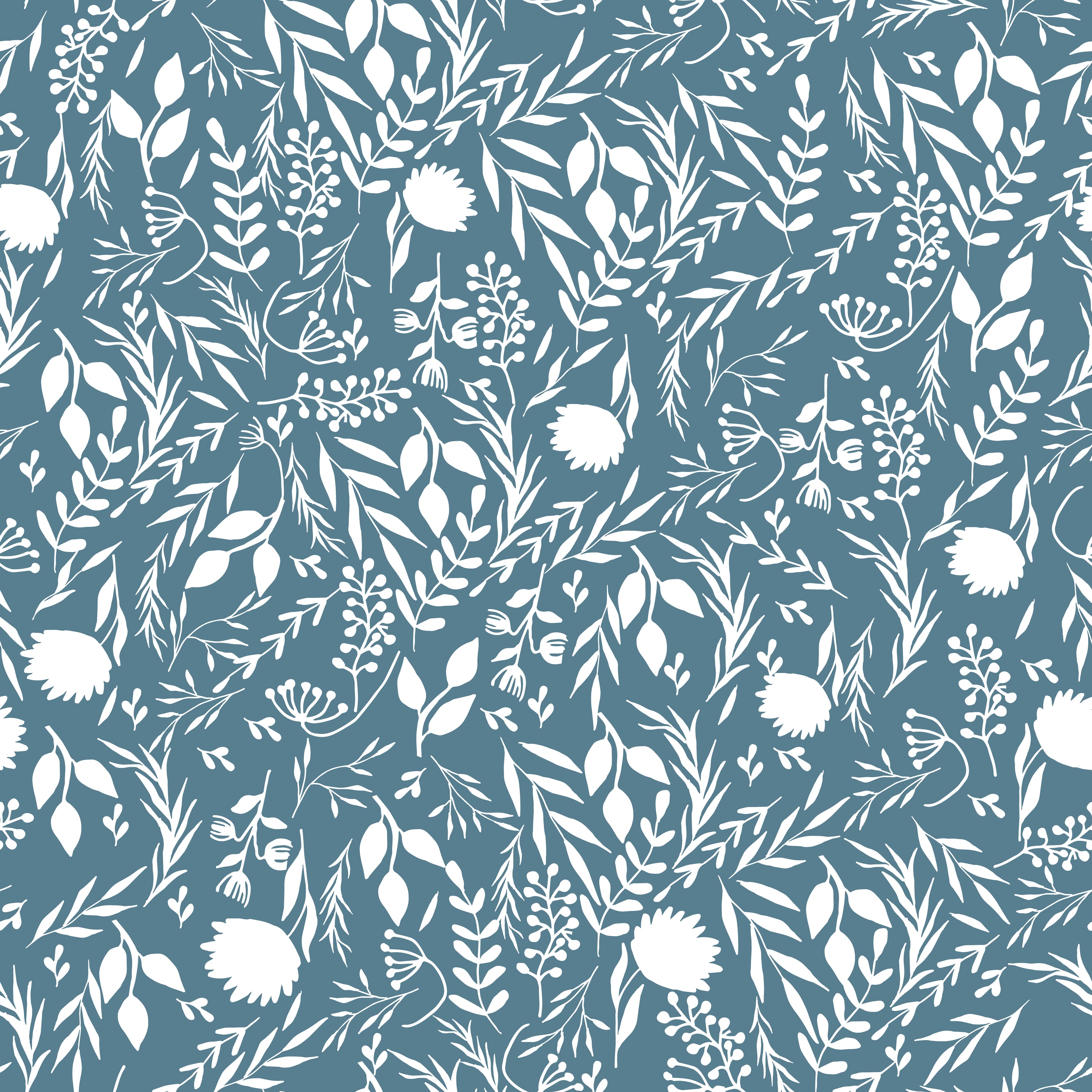 Blue Floral Silhouette Wallpaper