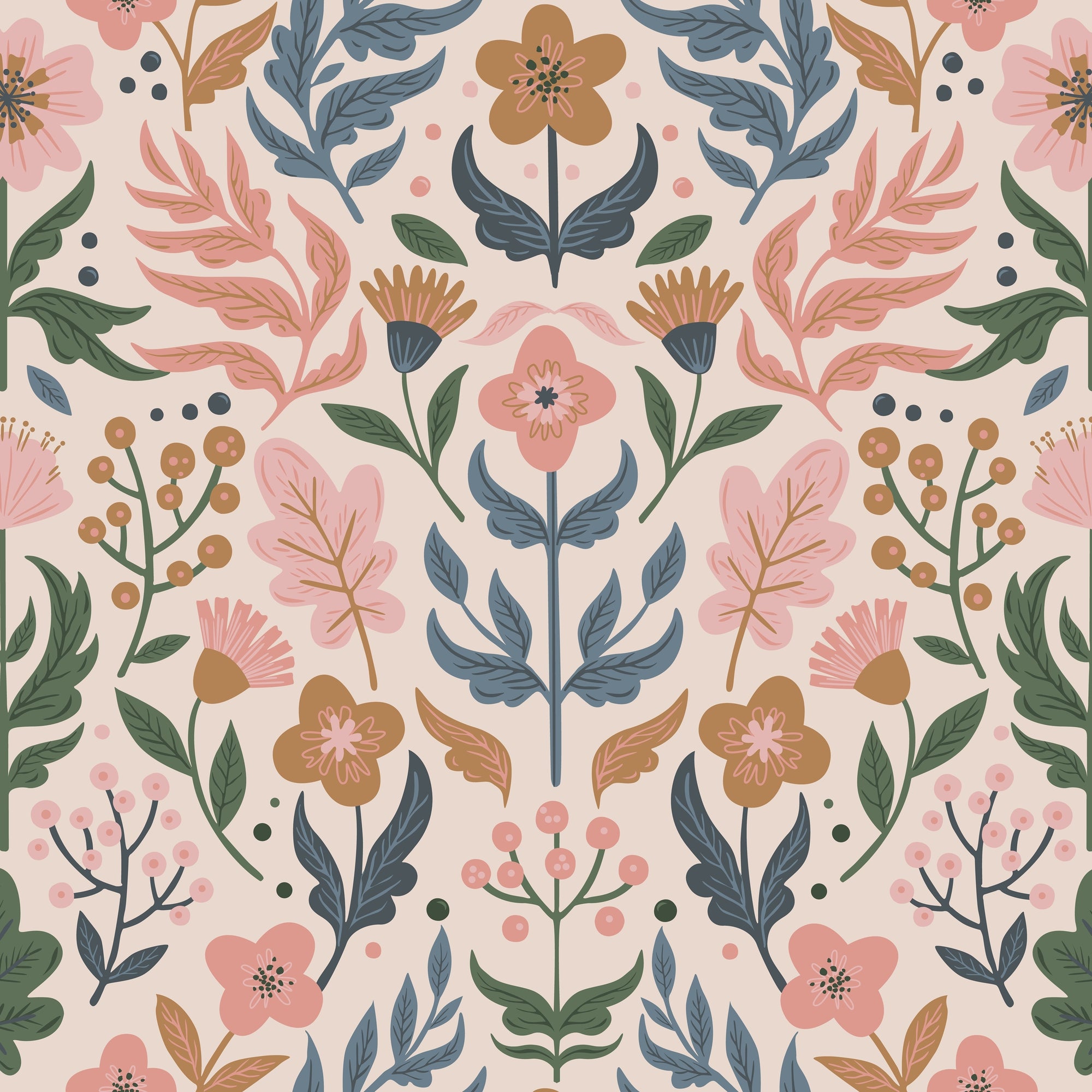 Folk Floral Wallpaper