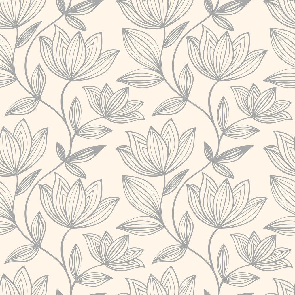 Gray Floral Wallpaper