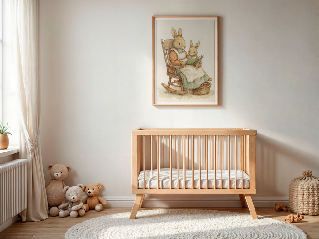 vintage bunny nursery wall art, poster, 18 inches x 24 inches, home decor