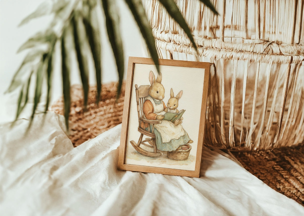 vintage bunny nursery wall art, poster, 12 inchesx 16 inches, home decor