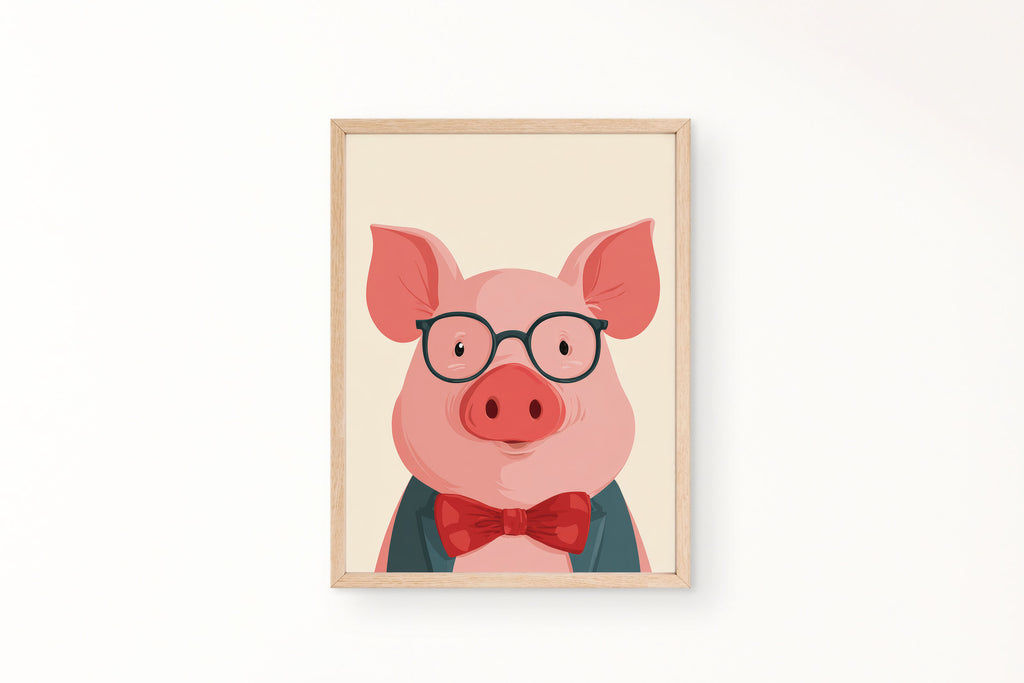 cute pig with glasses art print, poster, 12 inchesx 16 inches, home decor