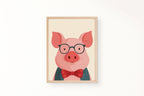 cute pig with glasses art print, poster, 12 inchesx 16 inches, home decor