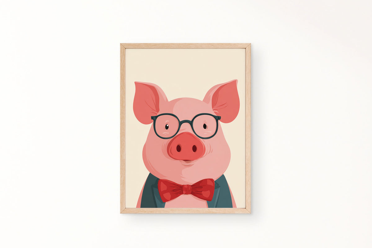 cute pig with glasses art print, poster, 12 inchesx 16 inches, home decor