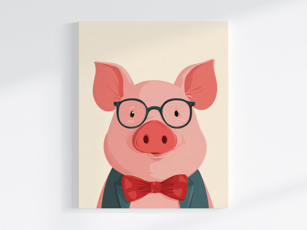 cute pig with glasses art print, poster, 18 inches x 24 inches, home decor