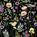 midnight meadow wallpaper, premium peel & stick, sample 12 inchesx12 inches, floral; black, wallpaper decor