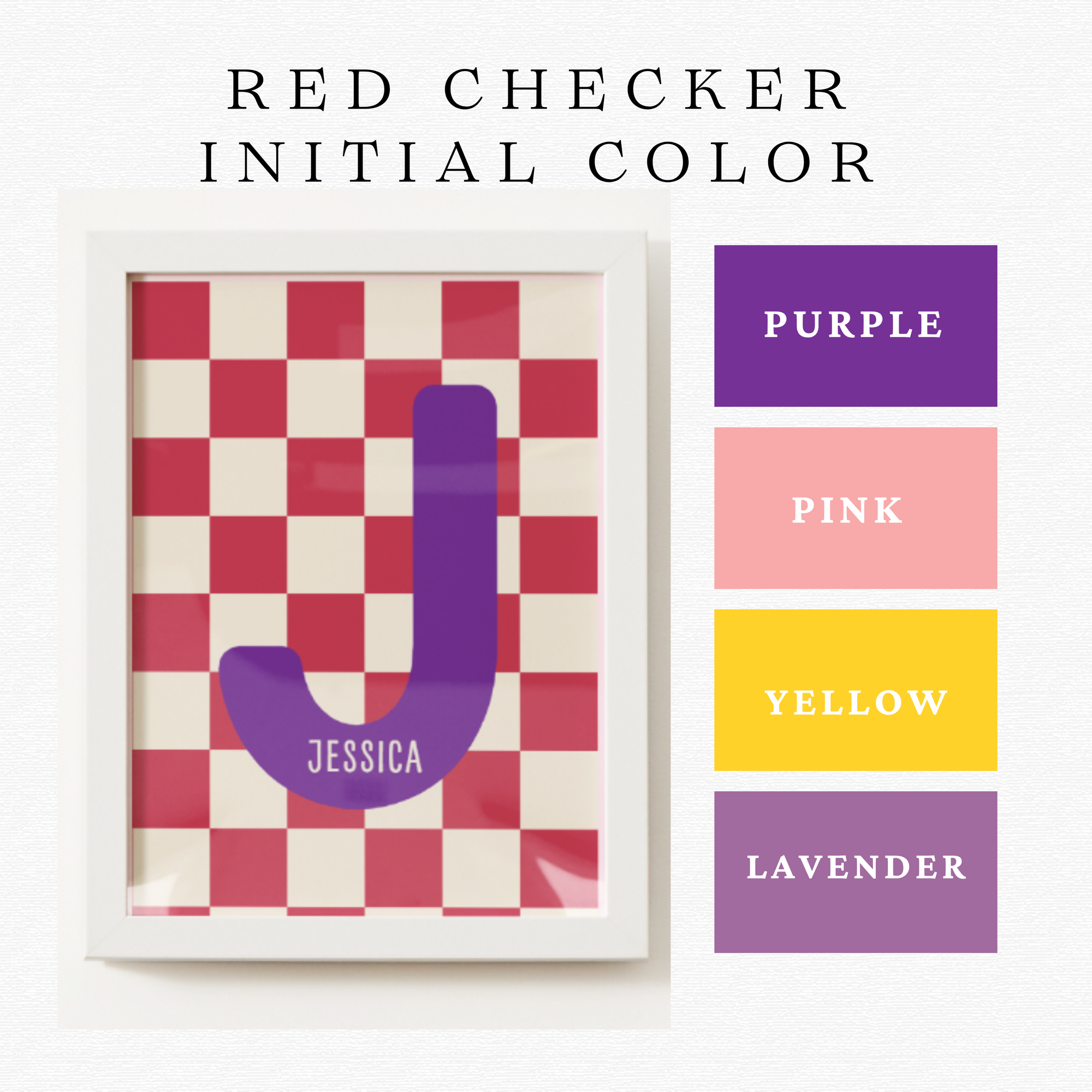 Personalized Red Checker Kids Name Art Print
