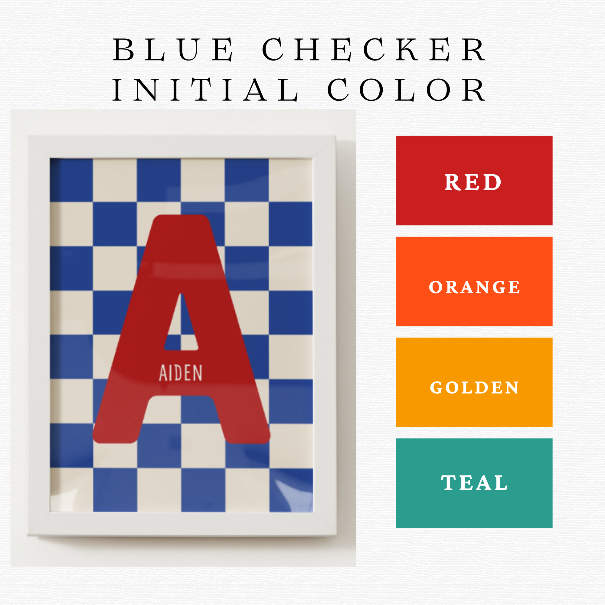 Personalized Blue Checker Kids Name Art Print