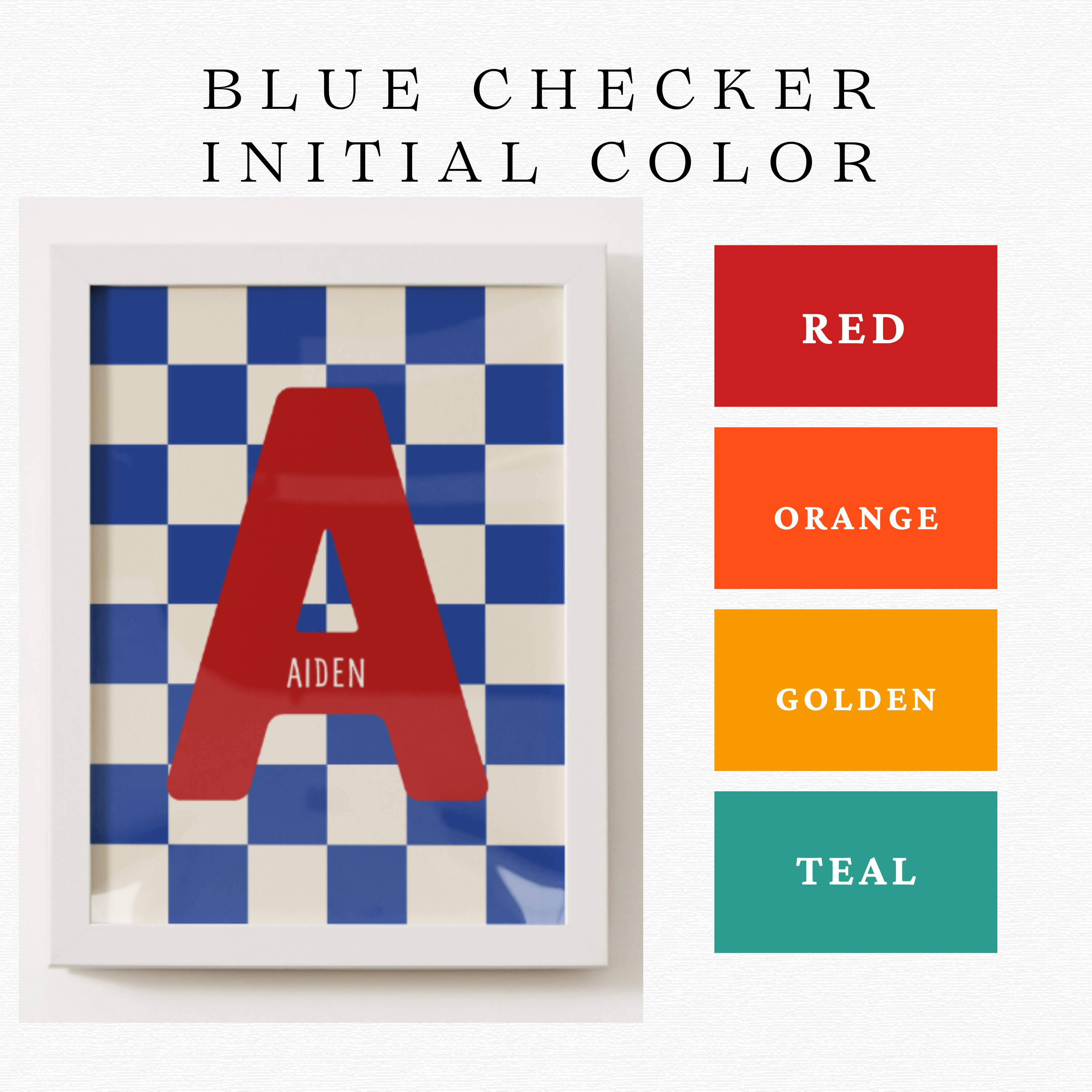 personalized blue checker kids name art print, printable art - digital download, 8 inches x 10 inches, home decor