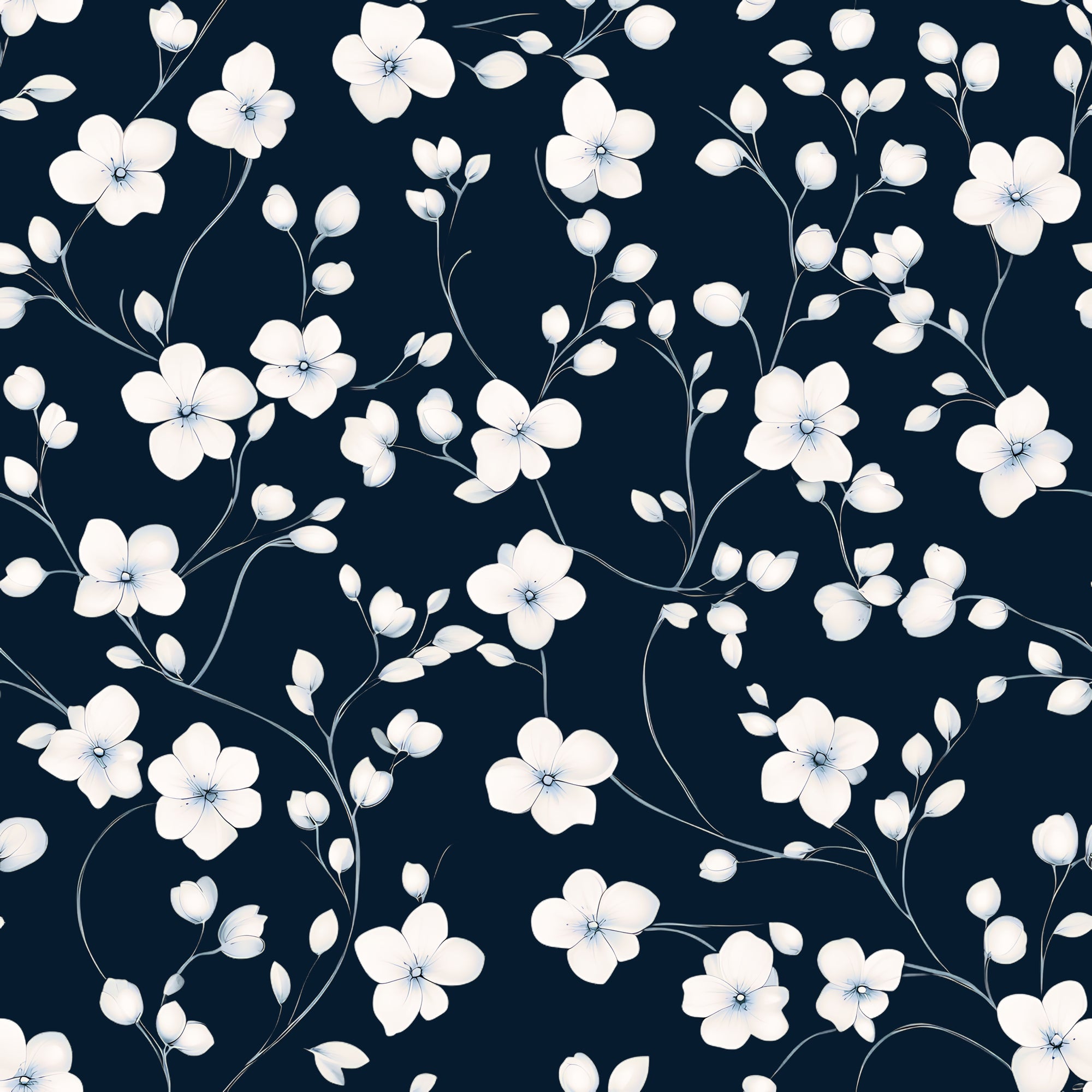 Navy Blue Floral Wallpaper