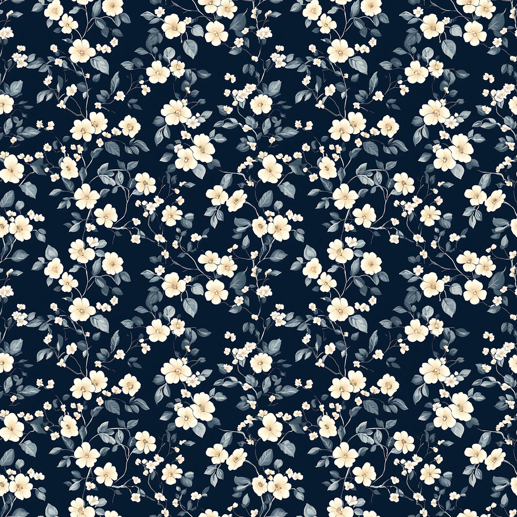 Navy Floral Vine Wallpaper