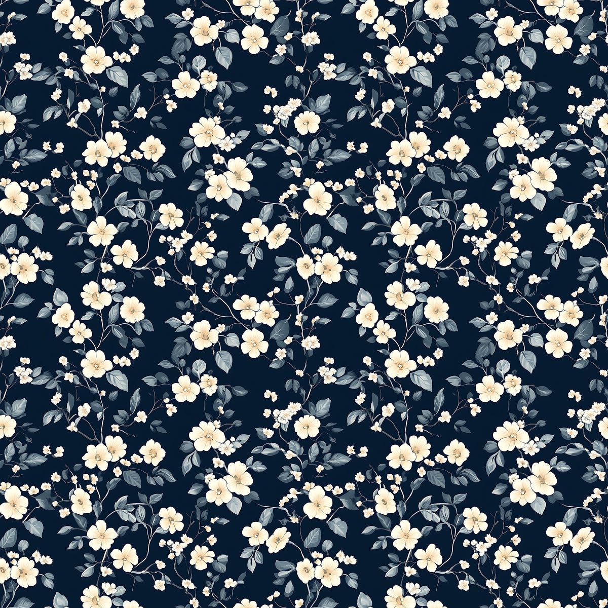 Navy Floral Vine Wallpaper