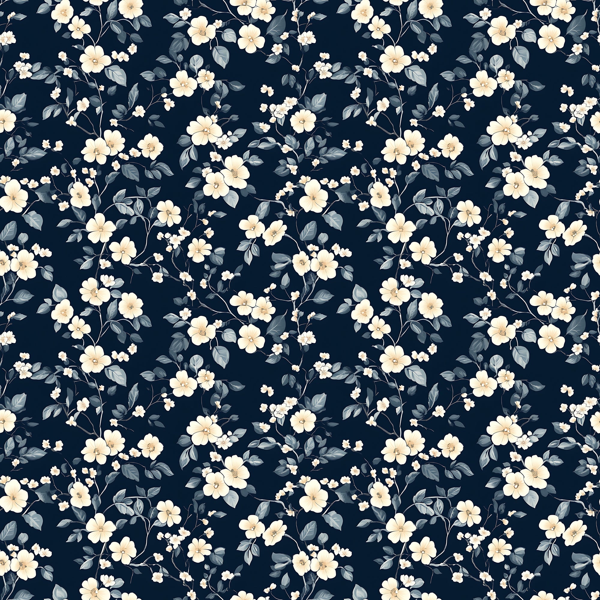 Navy Floral Vine Wallpaper